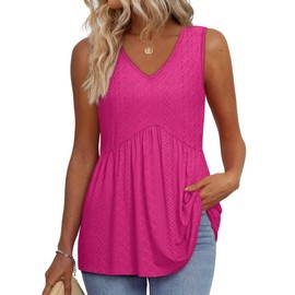 Plus Size Summer Outfits Valentines Shirts Eyelet Tops for Women Trendy Sleeveless V Neck Shirts Maternity Shirts Hot Pink 2XL