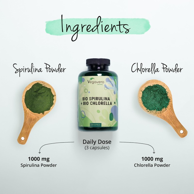 Vegavero Vegavero Organic Spirulina and Chlorella Capsules High Strength |