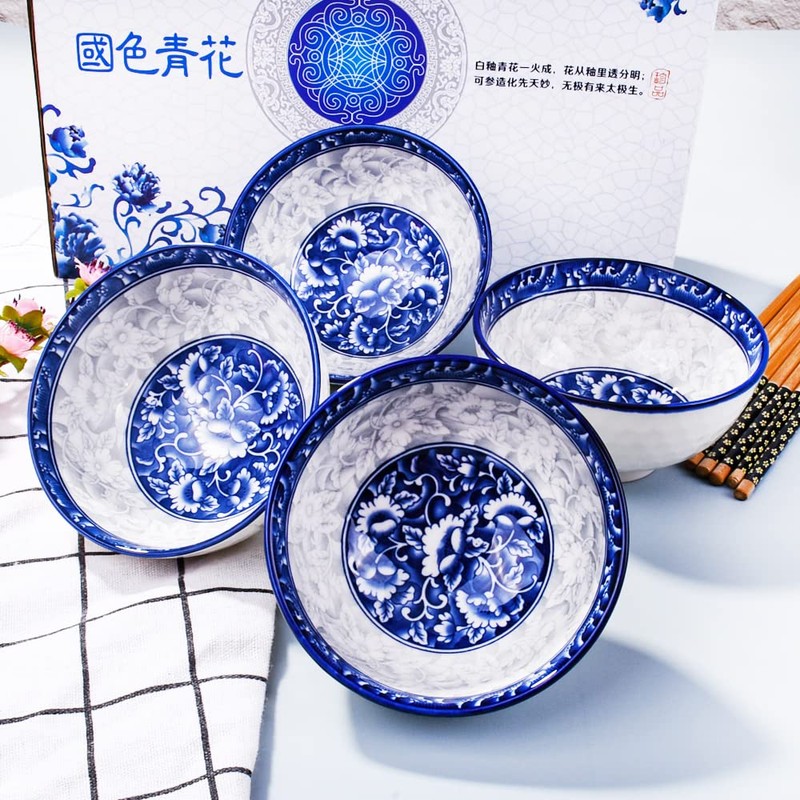 Chinese Bowl and Chopsticks Set of 4 for Rice Soup