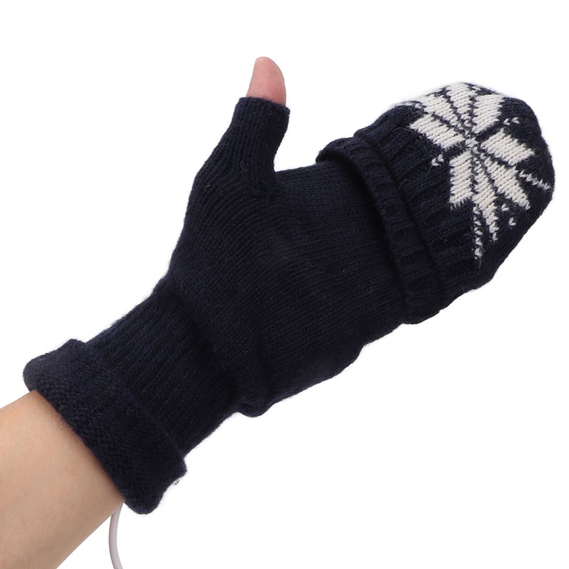 USB Heating Gloves Full Half Fingerless Knitting Double Side Warm