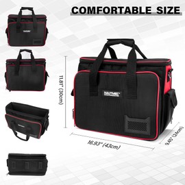 HAUTMEC Heavy-Duty Tool Bag for Electricians & Technicians, 42-Pocket Work Tool Case with Laptop Compartment, 1680D Water-resistant Nylon, Adjustable Shoulder Strap, HT0408-TB