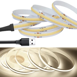 LEKE COB Tape Light, LED Strip Light, Flexible, High Density LED Tape Light, 8.2 ft (2.5 m), 320 LEDs/m, Daylight Color, 4000K, DC5V, 180° Emitting CRI>=90, Double-Sided Tape, Can Be Cutable, For