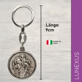 Lunexus Christopher Keyring Diameter 3.5 cm – Saint Christopher Guardian Angel for Car & Motorcycle – Blessed – Patron Saint Drivers – Lucky Charm Keyring Pilgrims, silver