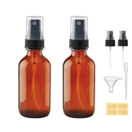 4 oz Amber Glass Spray Bottles - Small Empty Fine Mist Spray Bottle for Essential Oil,Face - Mini Dark Spray Bottles with ,Included 4 Sprinkler, 1Funnels,1 Droppers, 4 Labels (Amber, 4OZ-2PCS)