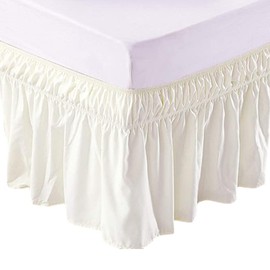 Bed Skirt with Ruffles Pleated Bed Skirt Elastic Dust Ruffles Ruffled Solid Bed Skirt Wrap Around Style Elastic Bed Wrap Ruffle Bed Skirt (153 x 203 x 38 cm, Cream