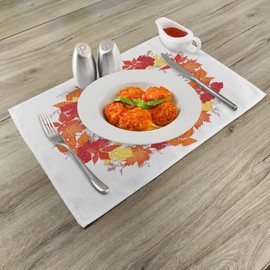 Ambesonne Fall Place Mats Set of 4, Reindeer Head in Rounded Floral Wreath Frame Made with Aesthetic Fall Leaves Print, Washable Fabric Placemats for Dining Room Kitchen Table Decor, Brown Orange