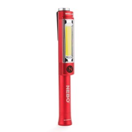 NEBO Big Larry 2 Work Light | 500 Lumens, 4 Light Modes, Magnetic LED Flashlight & Portable COB Task Lamp, Battery Powered, Pocket Clip, Water Resistant, Includes 3x AA Batteries — Red