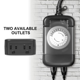 24 Hour Outdoor Mechanical Timer Switch with Two Ground outlets, Variable on/Off Setting Every 30 Minutes, 48 pin Setting dial, up to 24 Events per Day,ETL Listed,Black