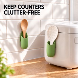 2-Pack Self-Adhesive Silicone Rice Paddle Holders – Wall-Mounted Kitchen Utensil Storage