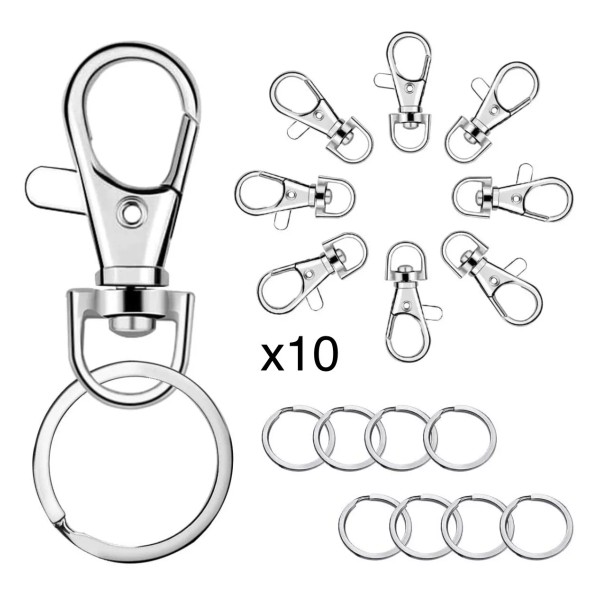 10 Sets Swivel Clasps Lanyard Snap Hook and Flat Key