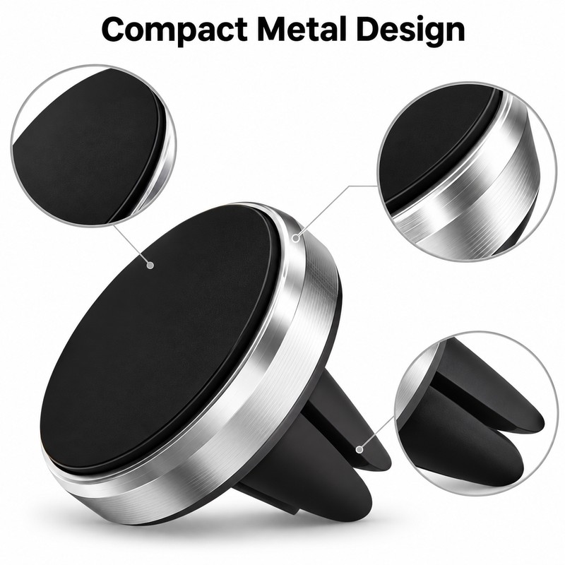 Magnetic Car Phone Mount for Air Vents – Compact Metal
