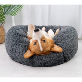 Fhodigogo Cat Bed Round Cat Cushion Dog Bed Small Dogs Doughnut Dog Bed Small Dogs Bed Cat Blanket Dog Deck for Cats and Small Dogs (55 cm)
