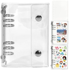 Sticker Book, Soft Cover Binder, 20 Refills, with Card Pockets, Sticker and Card Organizer, Collage Notebook, Storage Book for Kids (Clear, A7)