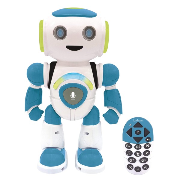 Lexibook Jr. Robot intelligent qui lit dans les pensées-Jouet pour garçons et filles-Powerman Junior danse joue de la musique quiz animaux karaoké programmable STEM Bleu/vert, ROB20FR