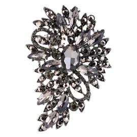 Ever Faith Flower Tear Drop Austrian Crystal Brooch Pink For Women Black-Tone
