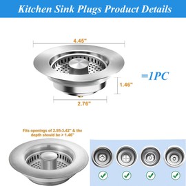 Niaciswe Pop-up Kitchen Sink Plug 3-in-1 Kitchen Sink Strainer Kitchen Sink Plug Clog-proof Pop Up Sink Plug 3-in-1 Plug for Sink, Depth > 37 mm