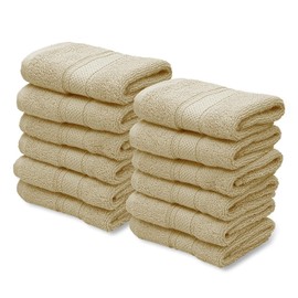 MoNiBloom 12-Piece 100% Cotton Face Wash Cloth Set for Bathroom Home Hotel Spa Gym Yoga Shower Highly Absorbent Ultra Soft Quick-Dry (Khaki)