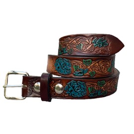 High Springs Leather Children's Turquoise Rose Leather Name Belt Baby Size 20 (0 to 6 Months)