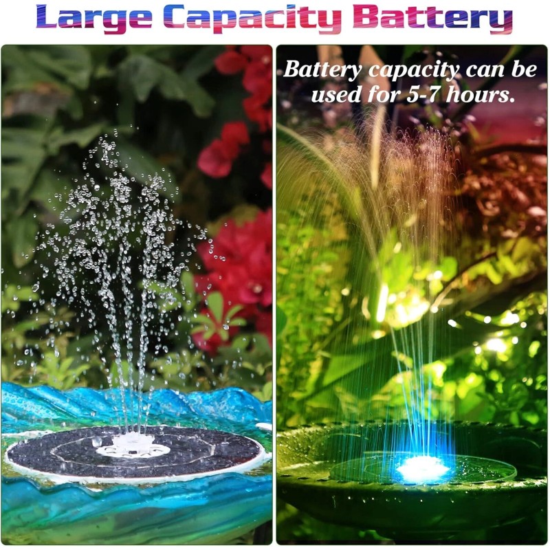 AISITIN 6.5W Solar Fountain Pump with Colorful LED Lights 3000mAh
