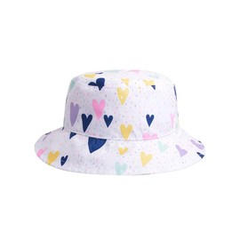 Reversible Bucket hat(Love/White) for Toddler and Kids UPF 50+ Wide Brim Adjustable hat (Size L)