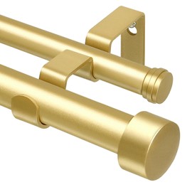 KAMANINA 1 Inch Double Curtain Rod 36 to 72 Inches (3-6 Feet), Gold Heavy Duty Curtain Rods for Windows, Telescoping Double Drapery Rods with End Caps, Fewer Rods, Easier Install