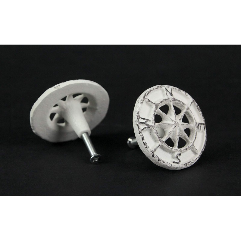 Set of 12 Antique White Cast Iron Nautical Compass Rose
