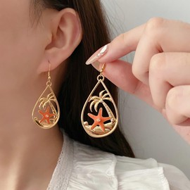 Palm Tree Earrings Starfish Earrings Summer Tropical Earrings Summer Beach Jewelry Statement Trendy Earrings Summer Beach Jewelry Gift for Women
