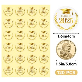 Anwyll Graduation Stickers 2025 - Gold Foil Class of 2025 Stickers 120Pcs 1.6Inch Graduation Envelope Seal Label Sticker Self-Adhesive Congrats Grad Cap Hat Sticker for Senior College Grad Party Favor