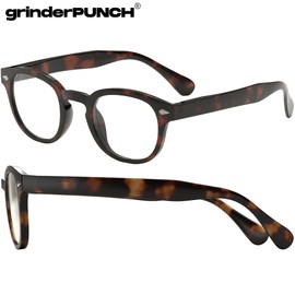 grinderPUNCH Classic Reading Glasses for Women and Men Stylish Lightweight Readers Round Readers for Women and Men (Tortoise, 4, x)