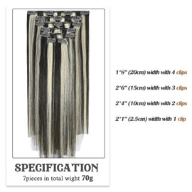 Clip in Hair Extensions Real Human Hair Balayage Dark Brown to Blonde 15 Inch 70G/7Pcs Soft Silky Straight 16clips Hair Extensions for Women