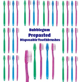 Bottles N Bags Kids Prepasted Toothbrushes Individually Wrapped - Bubblegum Disposable Toothbrushes with Sparkles (36 Pack)