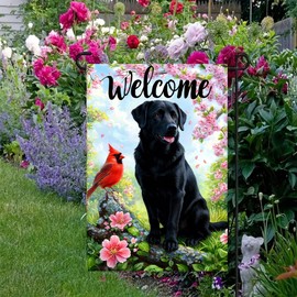 Spring Summer Black Lab Dog Garden Flags 12x18 Double Sided for Outside