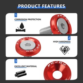 10 Pcs Engine Bay Dress Up Bolts M6 Aluminum Fasteners Screws Kit Fender Bumper Washer Bolt for Most Vehicle Replacement Screw Trim(Red)