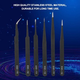 6PCS Antistatic Tweezers, Tweezer Set 6 Pieces Antistatic Stainless Steel Tweezers Repair Tool Industrial Precision Curved Straight Tweezers Repair Tool Precision Tweezer Set
