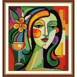 CROSSDECOR Kits de punto de cruz para adultos, gama completa de kits de punto de cruz estampados, patrón de mujer joven para regalo y decoración del hogar, 14 quilates, 2 hebras 14 x 15.7 pulgadas
