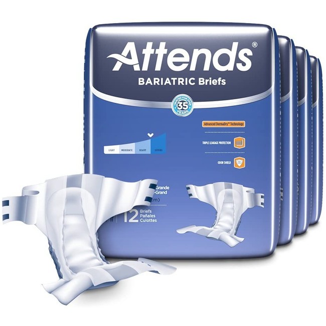Attends Bariatric Briefs with Advanced DermaDry Technology for Adult Incontinence Care, XX-Large, Unisex, 48Count
