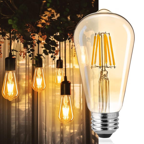 Brightown Led Edison Bulbs - 4 Packs E26 Dimmable 60 Watt Equivalent 6W LED Bulbs, 2700K Amber Bulbs Vintage Warm White Light Bulbs, 470 Lumens