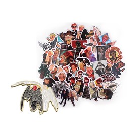 Good Omens Sticker Brooches Set, 38 Piece Sticker Set, Waterproof Vinyl Cute DIY Stickers with Pins for Car, Bicycle, Clothing, Guitar, Luggage, Laptop, Suitable for Adults, Children, Teenagers