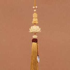 Car Pendant Decorative Hand Carved Lotus Rearview Mirror Hanging Ornament Car Styling Accessory for Good Luck Buddha Wine Yellow