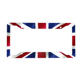 British United Kingdom Flag License Plate Frame - 1 Pack Personalized Union Jack License Plate Holder Aluminum Metal Car Tag Cover with 4 Holes Decoration for US Vehicle Standard for Women Men