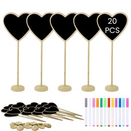 Shiawase Mini Board with Stand, Plant Signs for Labelling, Small Wooden Chalkboard with Marker Pen, as Place Cards, Name Plates, Price Tags, Plant Stakes, Set of 20