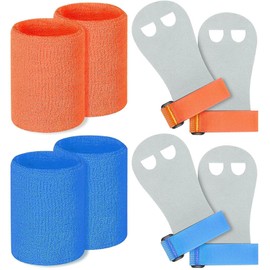 JSTHHTT 2 Sets of Grip Pads Children's Bar Straps Gymnastics Girls Bar Gloves Gymnastics Children, Pull Up Grips for Children, Hand Grips Leather Training Gloves (Blue, Orange, S)