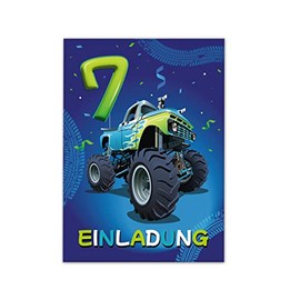 12 Invitation Cards for 7th Children's Birthday Invitation Seventh Birthday Boys Car Monster Truck