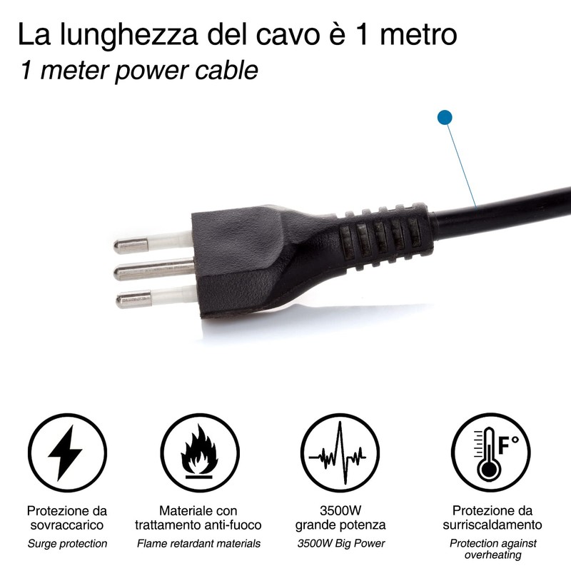 9-way power strip: 3 Schuko sockets + 6 two-value sockets