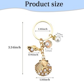 Seashell Keychain Sea Ocean Key Chain Conch Keychain for Purse Bag Charms for Handbags Backpack Accessories Seashell Charms Keyring Summer Beach Keychains Accessories Pearl Keychains