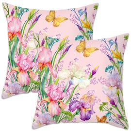 Betadistor Autumn Cushion Covers 18 x 18 inch Light Red Floral Butterfly 45cm x 45cm Soft Polyester Square Throw Pillow Case for Living Room Sofa Couch Bed Pillowcases Set of 2, Butterflies, 506-0107