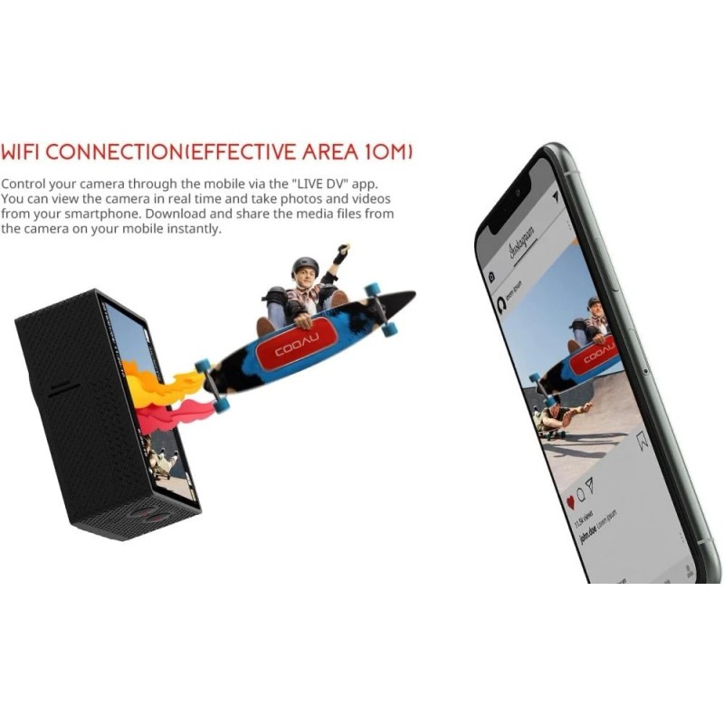COOAU 4K 20MP Action Camera HD WiFi Waterproof Sport Camera