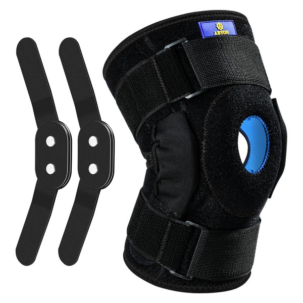 ABYON [UPGRADE] Hinged Knee Brace, Open Patella with Adjustable Straps and Dual Side Stabilizers, Knee Support for Men Women Knee Pain Relief and Recovery MCL, ACL, LCL, Tendonitis, Ligament (L)