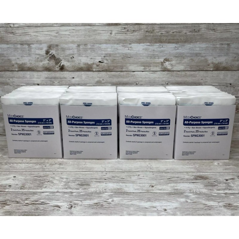 MediChoice 8 Boxes 3" x 3" All-Purpose Sponges, 400 PC,