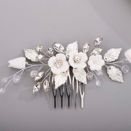BERYUAN Cute White Flower Hair Comb for Women Girls Prom Hair Comb SILVER